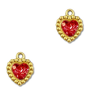 Stainless steel charms zirconia heart Gold-Red