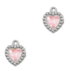 Stainless steel charms zirconia heart Silver-Light Pink