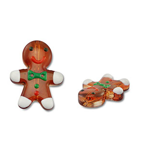 Hand-painted glass beads gingerbread man Brown-White-Green