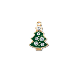 Metal charms zirconia christmas tree Gold-Green