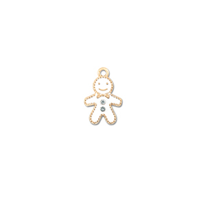 Metal charms zirconia gingerbread man Gold-White