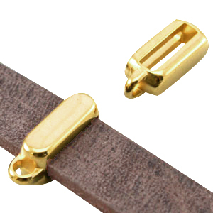 DQ European metal slider rectangle with loop (for 10mm flat DQ leather) Gold (nickel free)