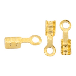 DQ metal findings fold over cord ends 2mm Gold (nickel free)