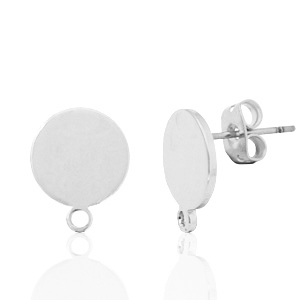 DQ European metal findings earpin round 10mm with loop Antique Silver (nickel free)