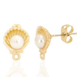 DQ European metal findings earpin pearl shell with loop Gold (nickel free)