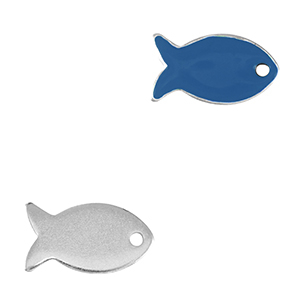 DQ European metal charms fish Antique Silver-Cerulean Blue (nickel free)