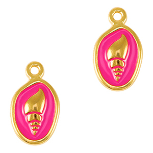 DQ European metal charms shell Gold-Neon Fuchsia Pink (nickel free)