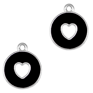 DQ European metal charms heart Antique Silver-Black (nickel free)