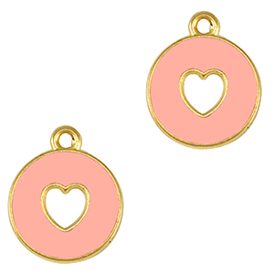 DQ European metal charms heart Gold-Salmon Pink (nickel free)