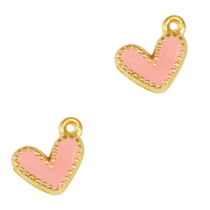 DQ European metal charms heart Gold-Salmon Pink (nickel free)