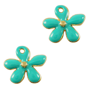 DQ European metal charms flower Gold-Turquoise (nickel free)