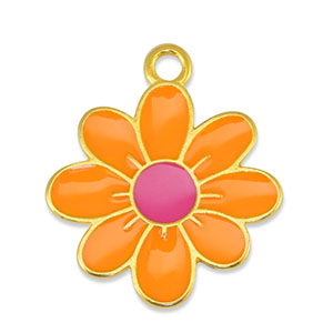 DQ European metal charms flower Orange-Fuchsia-Gold (nickel free)
