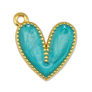 DQ European metal charms heart Pearl Turquoise-Gold (nickel free)