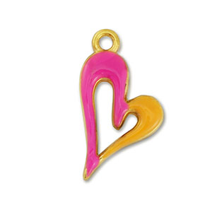 DQ European metal charms heart Gold-Fuchsia-Orange (nickel free)