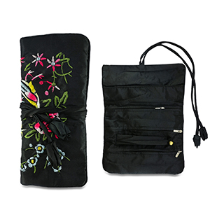 Jewellery travel case with flowers Black