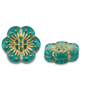 Acrylic beads flower Turquoise Blue-Gold