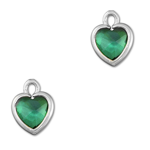 Crystal glass charms heart Emerald Green-Silver