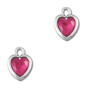Crystal glass charms heart Dark Pink-Silver