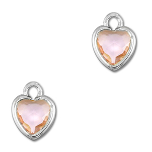 Crystal glass charms heart Peach-Silver