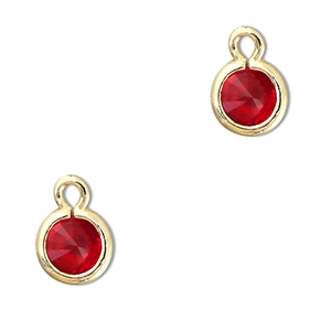 Crystal glass charms round Red-Gold
