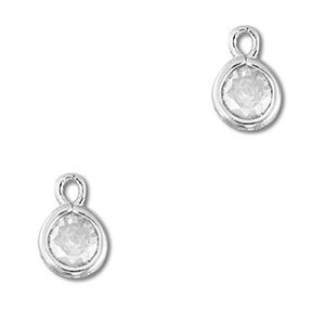 Crystal glass charms round Transparent-Silver