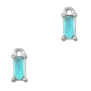 Crystal glass charms rectangle Aquamarine Blue-Silver