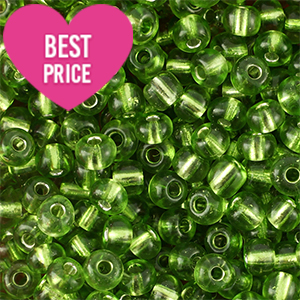 Glass seed beads 6/0 (4mm) Silverlined Green