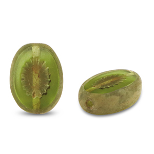 Czech Beads TBC kiwi 14x10mm Transparent Olive Green-Brown