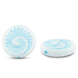 Czech Beads fossil shell 18mm White-Light Blue
