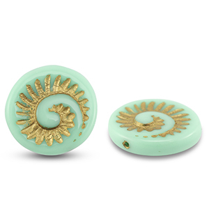 Czech Beads fossil shell 18mm Mint Green-Gold