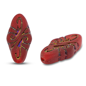Czech Beads arabesque 19x9mm Transparent Red-Blue/Gold