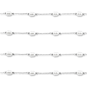 Stainless steel findings belcher chain with imitation pearls oval Silver-White