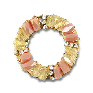 Top faceted charms round Peach Pink AB-Transparent AB-Gold