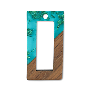 Wooden pendants rectangle Blue Transparent-Gold-Brown