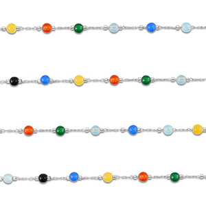 Stainless steel findings belcher chain Agate round Silver-Multicolour