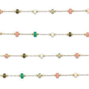 Stainless steel findings belcher chain mix of nature stone rondelle Gold-Multicolour