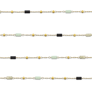 Stainless steel findings belcher chain mix of nature stone tube Gold-Black-Grey