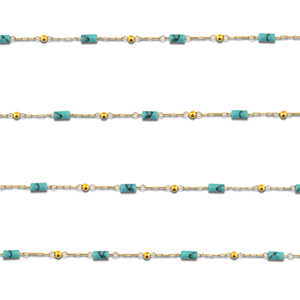 Stainless steel findings belcher chain Howlite tube Gold-Turquoise