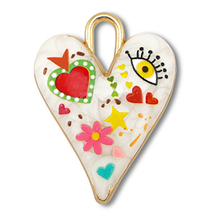 Metal charms with enamel heart White-Multicolour-Gold