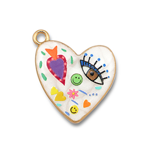 Metal charms with enamel heart White-Multicolour-Gold
