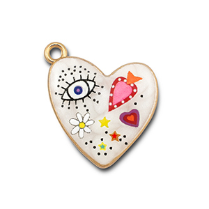 Metal charms with enamel heart White-Multicolour-Gold