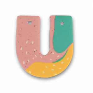 Polymer pendants U-shaped Green-Pink-Ochre Yellow