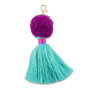 Keychain pompom with tassel Purple-Turquoise-Fuchsia