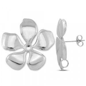Stainless steel findings earrings / earpin flower with loop Silver