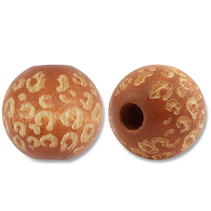 Wooden beads round 16mm pattern Light Brown-Natural