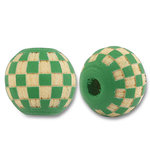 Wooden beads round 10mm pattern Green-Natural