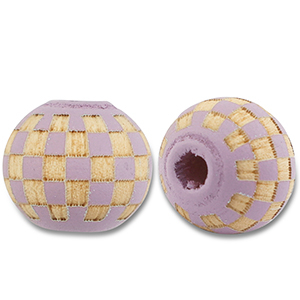 Wooden beads round 10mm pattern Light Purple-Natural