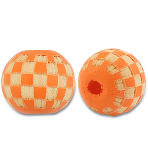 Wooden beads round 10mm pattern Orange-Natural
