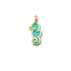 DQ European metal charms seahorse Turquoise Blue-Gold (Nickelfree)