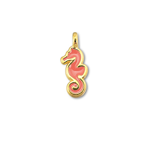 DQ European metal charms seahorse Coral Red-Gold (Nickelfree)